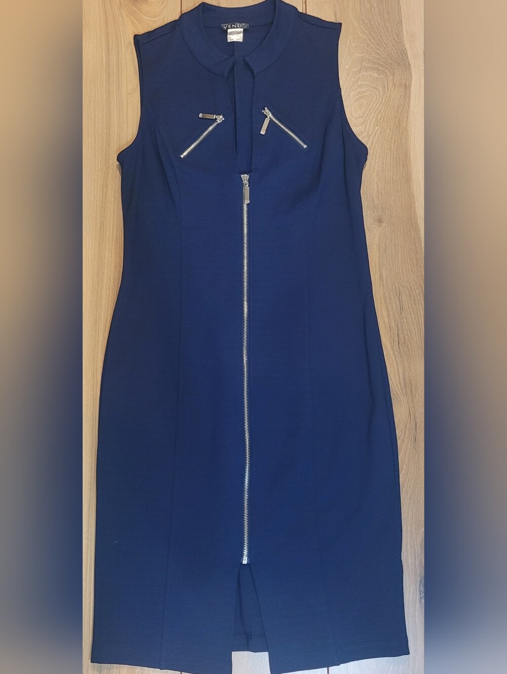 VENUS | Navy Sleeveless Zip-Front Dress